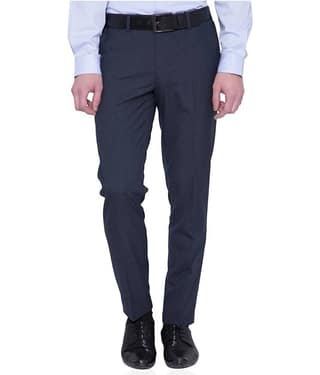 Black Coffee Navy Blue Tapered Flat Trousers