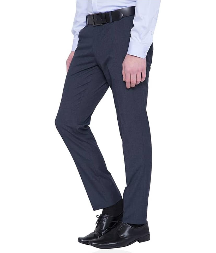 Black Coffee Navy Blue Tapered Flat Trousers view 2