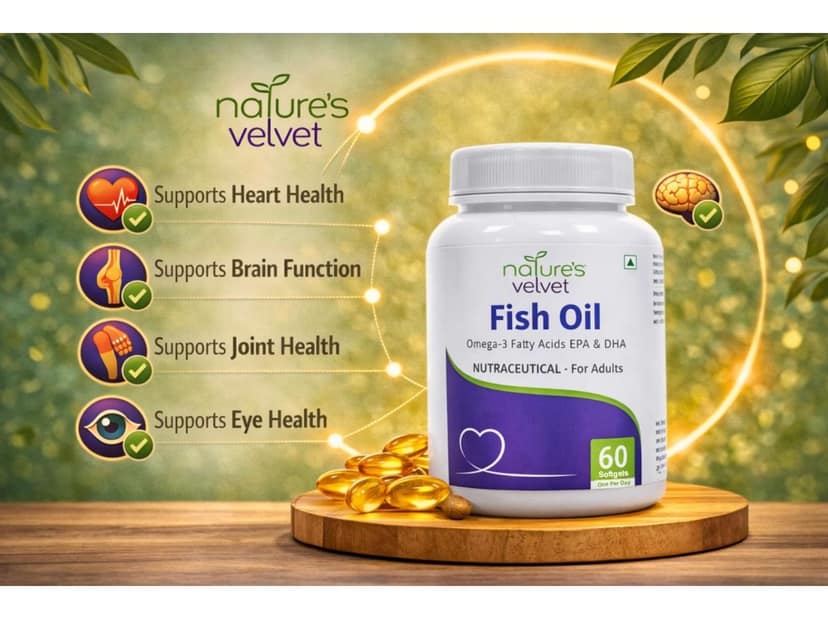 Natures Velvet Omega-3 Fish Oil 1000mg Softgels with EPA & DHA, Supports Heart Brain & Joint Health, 60 Softgels view 2