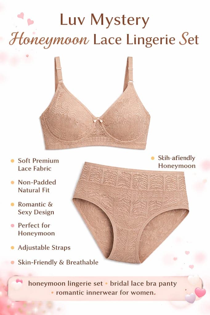 Luv Mystery Honeymoon Lace Lingerie Set for Women | Non-Padded Transparent Lace Bra Panty Set | Soft Breathable Romantic Bridal Innerwear view 2