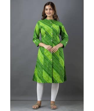 Lee Moda - Green Cotton Women's Front Slit Kurti ( Pack of 1 )