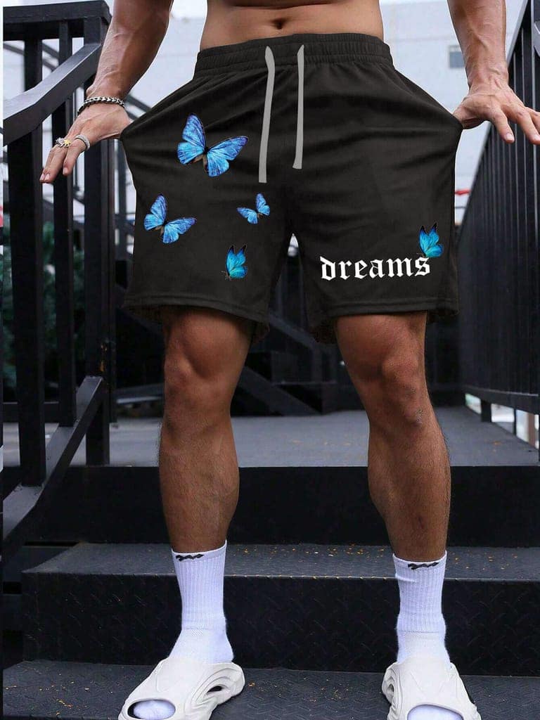 SCOTT FINCHER Black Butterfly Print Casual Shorts for Men : AA(SRT)BLACK_276