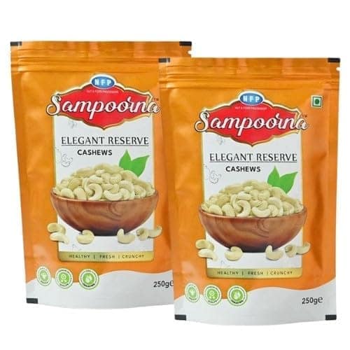 NFP SAMPOORNA Sampoorna Foods Elegant Reserve Organic Premium Cashew Nuts(Kaju) Unsalted Gluten Free Dry Fruit Healthy Snack Cashews(2x250g)
