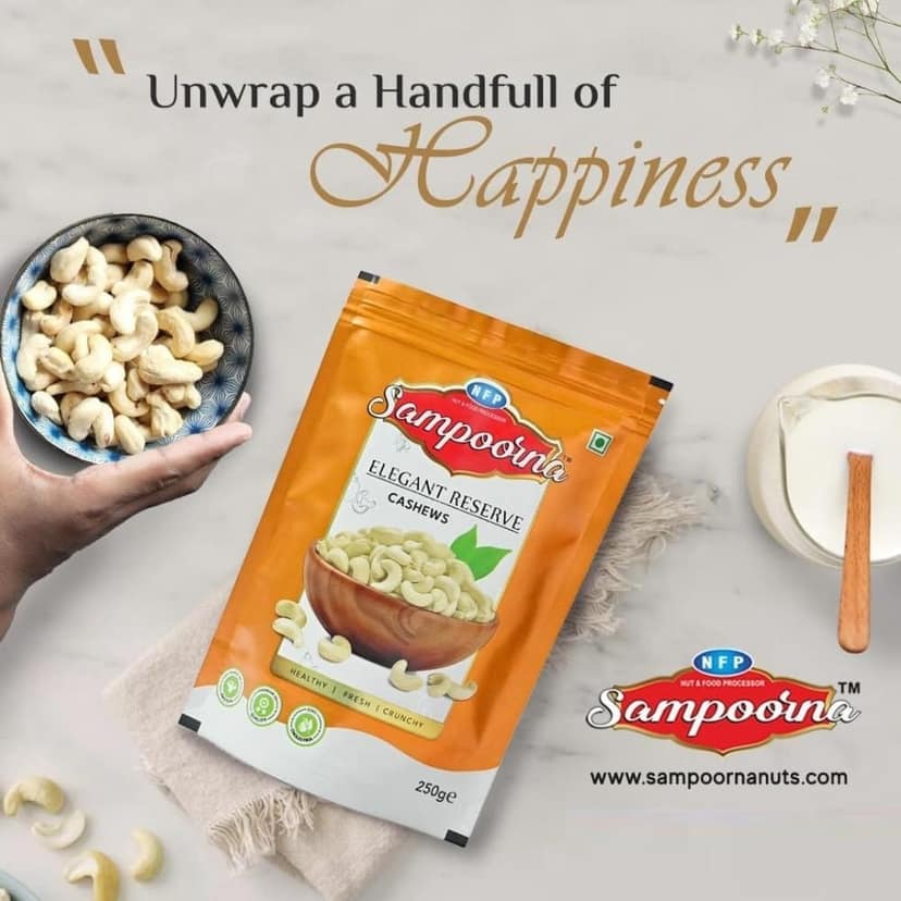 NFP SAMPOORNA Sampoorna Foods Elegant Reserve Organic Premium Cashew Nuts(Kaju) Unsalted Gluten Free Dry Fruit Healthy Snack Cashews(2x250g) view 4