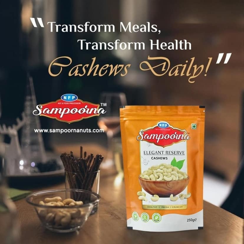 NFP SAMPOORNA Sampoorna Foods Elegant Reserve Organic Premium Cashew Nuts(Kaju) Unsalted Gluten Free Dry Fruit Healthy Snack Cashews(2x250g) view 5
