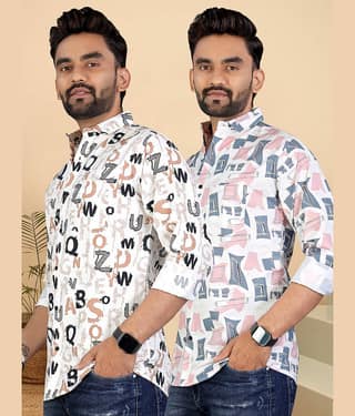 ADWYN PETER 100% Cotton Regular Fit Printed Full Sleeves Men's Casual Shirt - Multicolor 11 ( Pack of 2 )