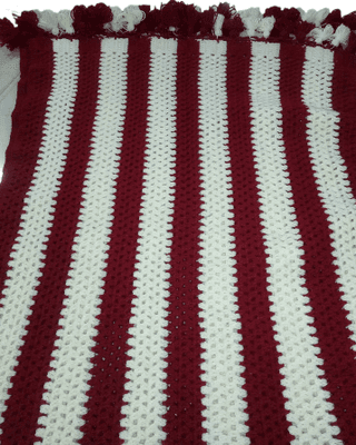 Handmade Striped Crochet Blanket - Burgundy & White