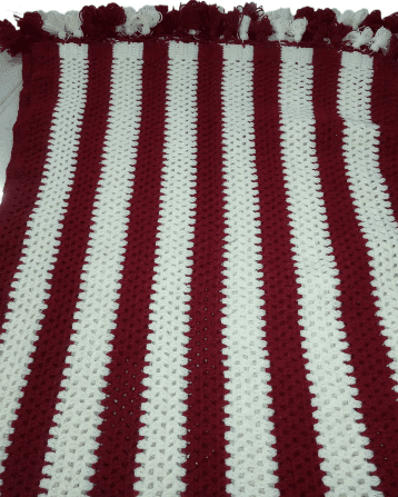 Handmade Striped Crochet Blanket - Burgundy & White