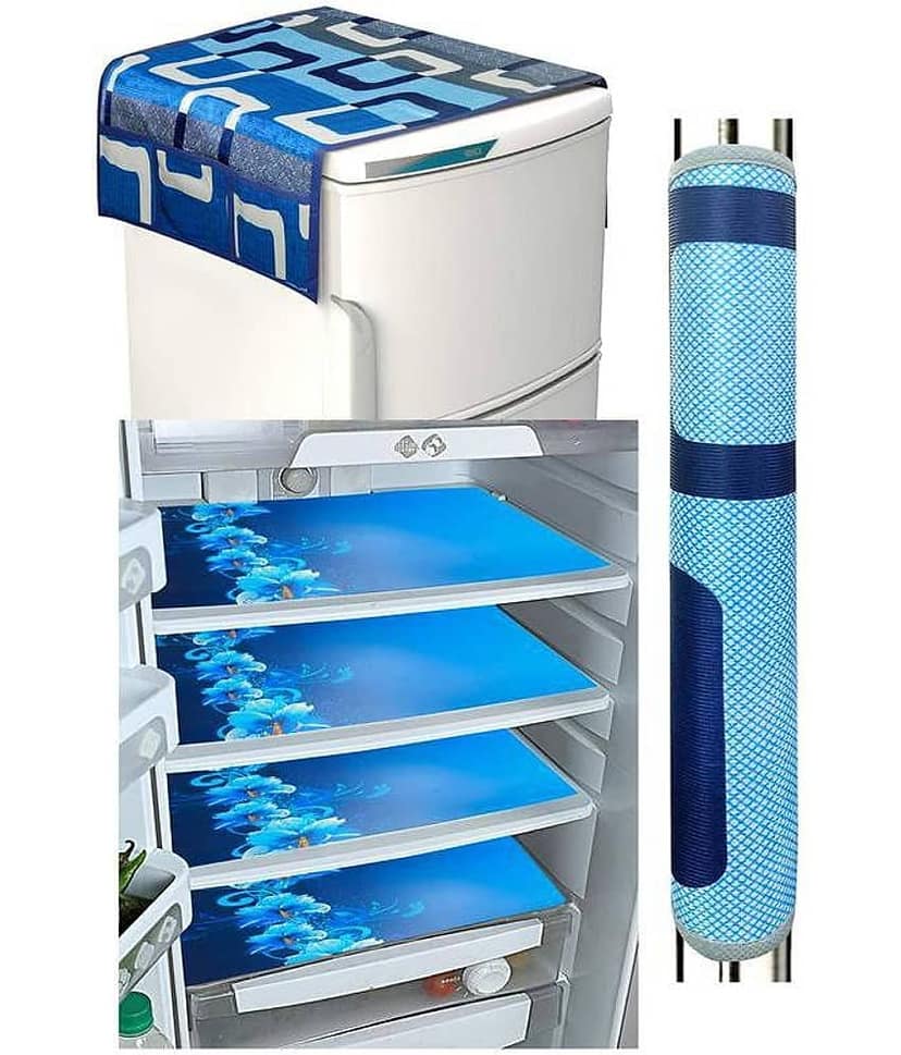 Exopick PVC Multicolor 3 Fridge Mats+1 Fridge Handle Cover + 1 Fridge Top Cover (Size - 36 X 24 In)
