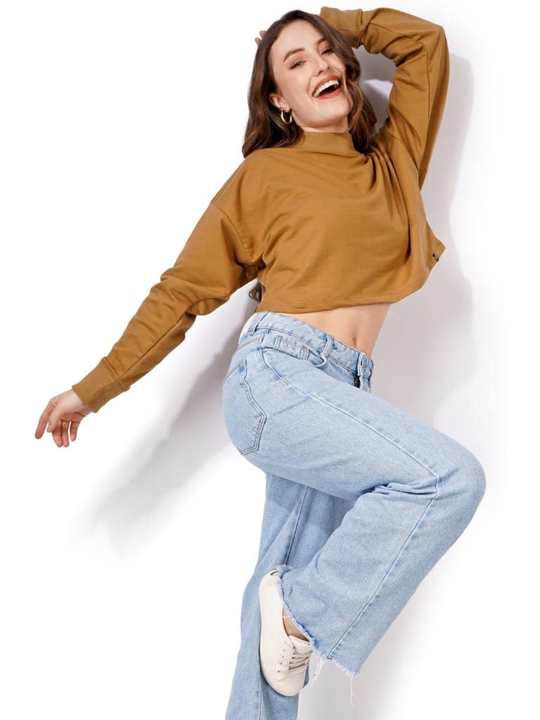 Women Full Sleeve Solid Sweatshirt (Camel) view 3