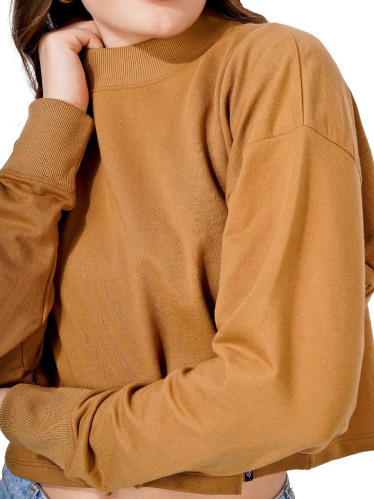 Women Full Sleeve Solid Sweatshirt (Camel) view 5