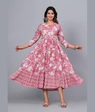 CTMTEX Rayon Flex Printed Anarkali Women's Kurti - Brown,White ( Pack of 1 )