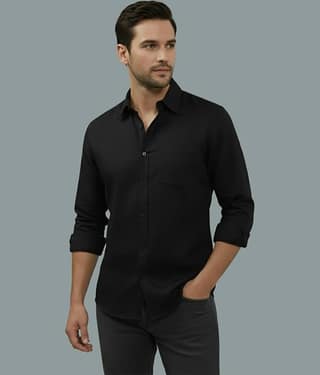 UNI VIBE Cotton Blend Slim Fit Solids Full Sleeves Men's Casual Shirt - Black ( Pack of 1 )