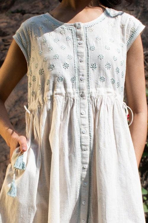 Avani Chikankari Off white Pure Cotton Sleeveless Dress view 4