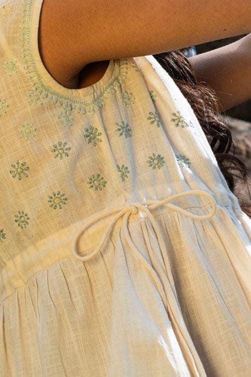 Avani Chikankari Off white Pure Cotton Sleeveless Dress view 6