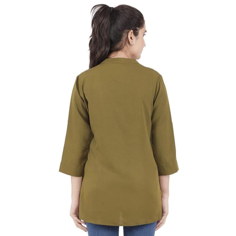 KULFI Women's Dark Green Floral Embroidered Polyester Tunic view 2