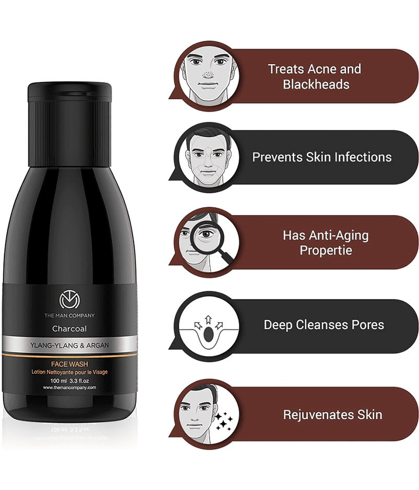 The Man Company Activated Charcoal Face Wash for Men | Ylang Ylang & Argan Essential Oils | Acne Oil Control | 100ml view 2