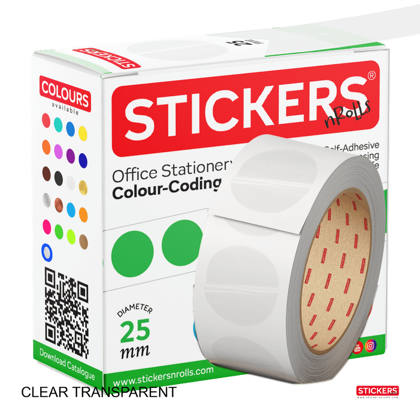 25mm - Round - Clear Transparent - Multipurpose Stickers - Permanent Adhesive