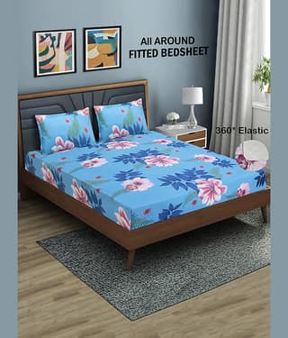 Home Candy Microfibre Floral 1 Bedsheet with 2 Pillow Covers - Blue