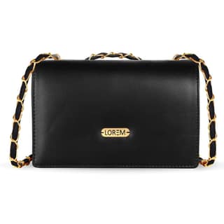 LOREM Faux Leather Handbag, Chain Strap, Magnetic Lock, Black