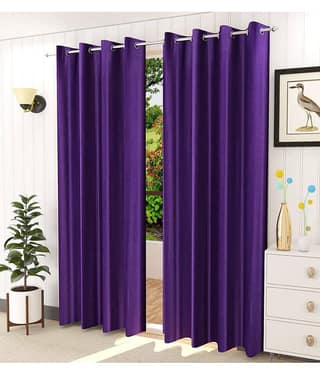 Kraftiq Homes Solid Semi-Transparent Eyelet Curtain 7 ft ( Pack of 2 ) - Purple
