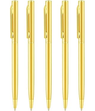 UJJi Sleek Golden Color Body Blue Ink Medium Point Pack of 5 Ball Pen
