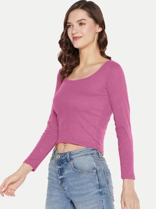 Women Black Ribbed Front Cut Out Full Sleeve Top