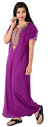 Valencia Cotton LizzyBizzy Embroidery Nighty Nightwear Maxi Nightgown Plain Purple view 3