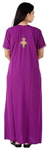 Valencia Cotton LizzyBizzy Embroidery Nighty Nightwear Maxi Nightgown Plain Purple view 4