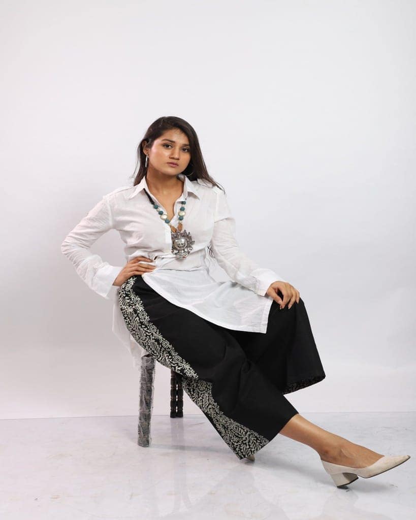 Black Handloom Cotton Palazzo view 3