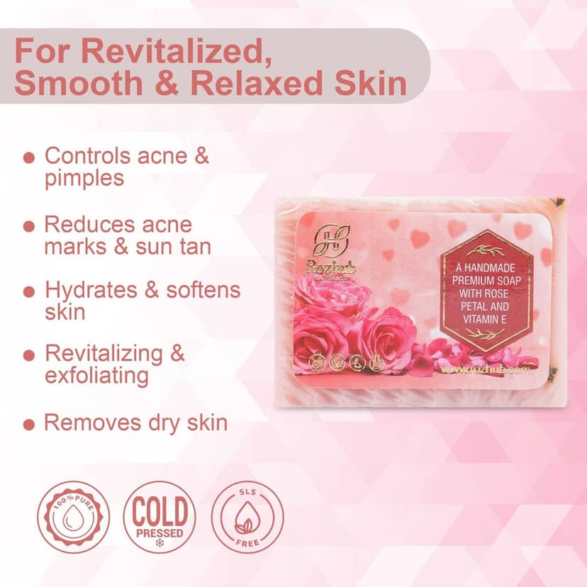 Rose Petal Handmade Bathing Bar with Vitamin E and Essential Oil - 100gm view 3