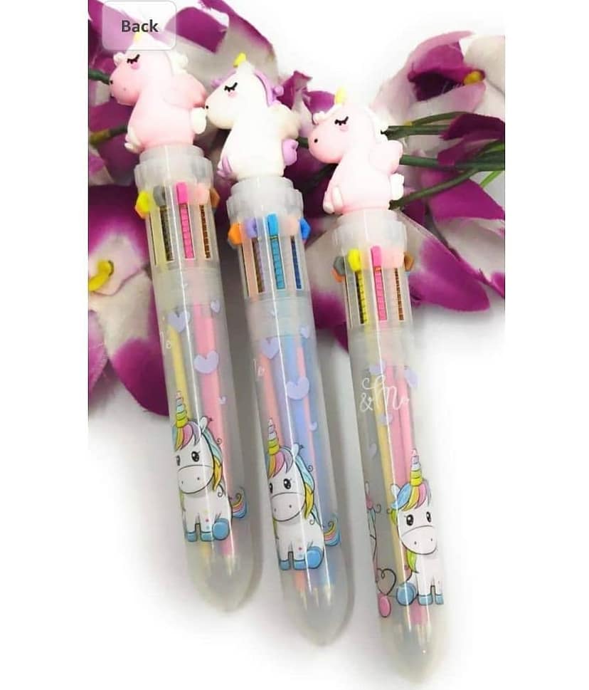 1953 YESKART- UNICORN 10 in 1 Multicolor Pens Red, orange, yellow, green, light blue, dark blue, purple, brown, pink, black, total 10 different vivid colors of inks in 1 barrel ballpoint pen for you to change them at will. view 2