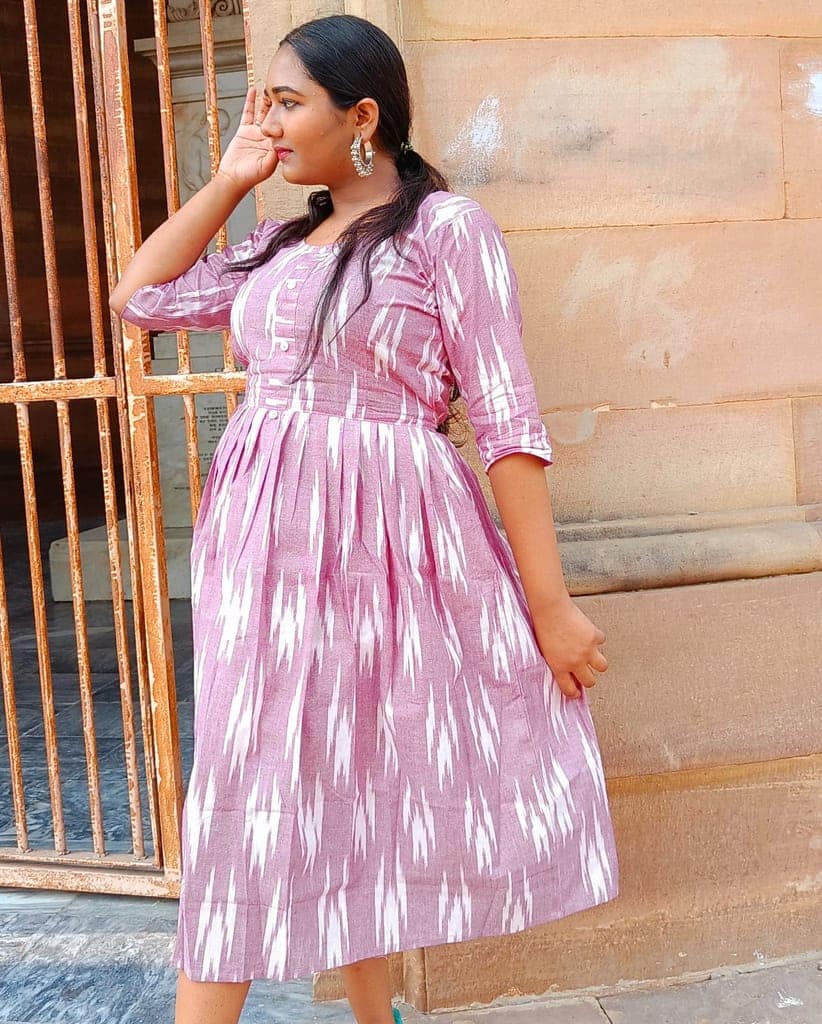 Pure Cotton Ikkat Dress Maverick Purple Colour (Size XXS(32) to Plus Size(56))-7196 view 4