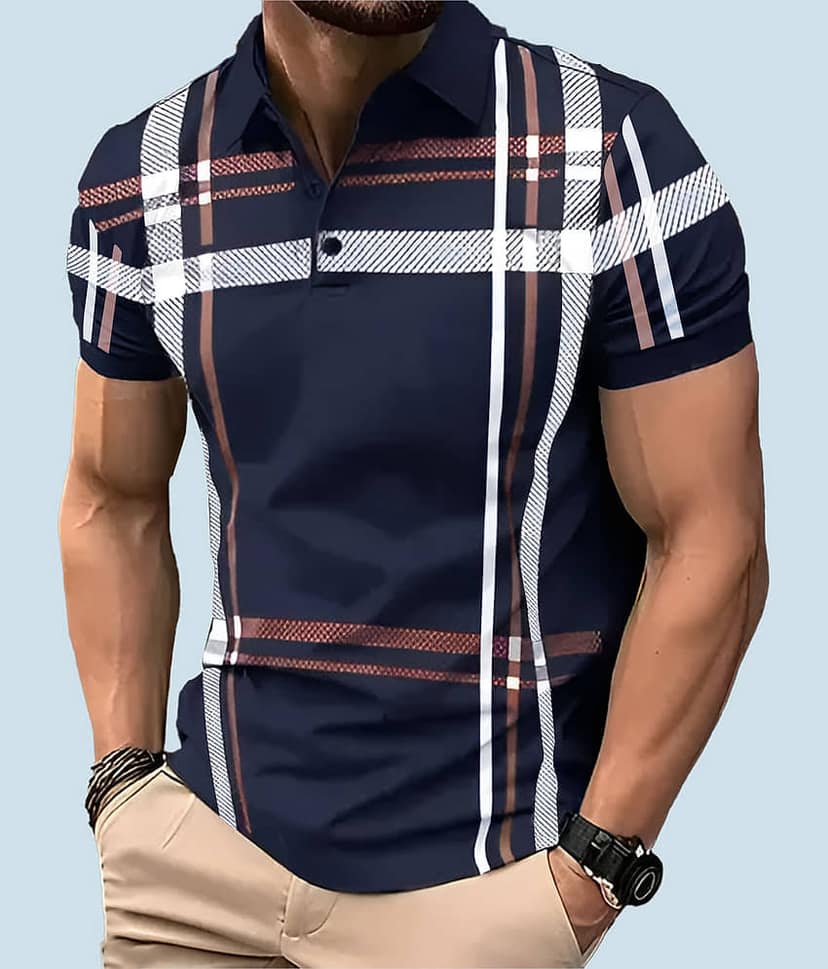 ENITOR Men Cotton Blend Regular Fit Printed Polo T Shirt ( Blue )