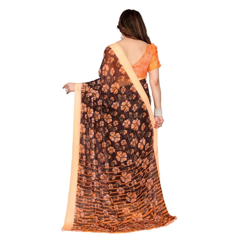 womens georgette printed saree with unstitched blouse 5mtr brown pid62623 view 3
