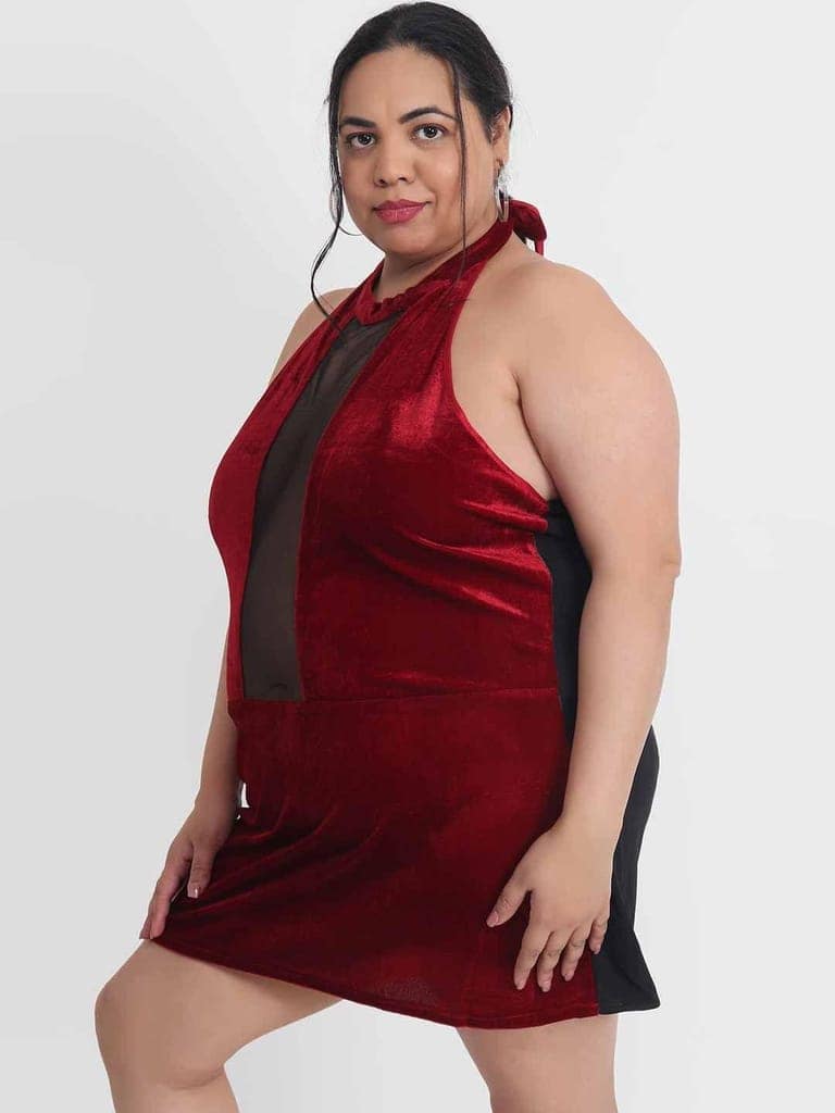 Plus Size Hot Net and Velvet Babydoll Bikini Dress for Honeymoon BB8M view 2