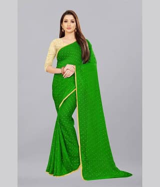 Rhey Chiffon Printed Saree With Unstitched Blouse Piece ( Green )