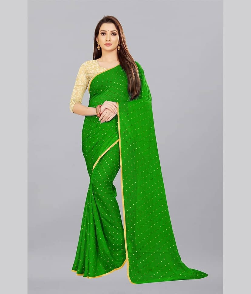Rhey Chiffon Printed Saree With Unstitched Blouse Piece ( Green )