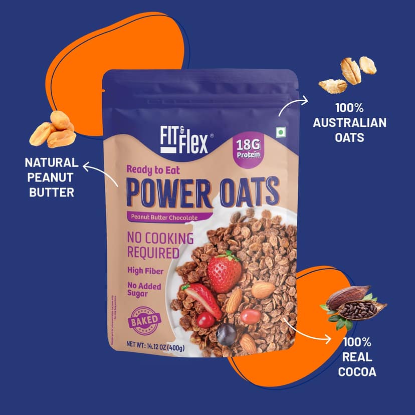 Power Oats | Peanut Butter Chocolate Flavor | No Cooking Required - Ready To Eat | 0 Added Sugar view 2