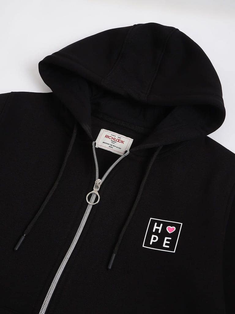 Richlook Women Black Full Zipper Hoodie view 2