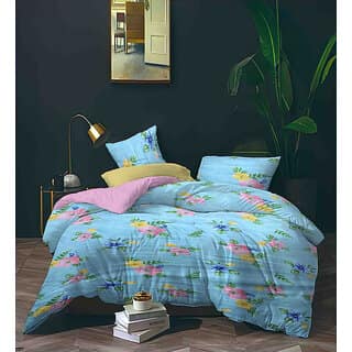Black Bee Baby Blue Flowar Print Double Bedsheet With 2 Pillow Covers (208 X 213 Cm)(Bs6-07)
