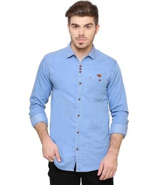 Kuons Avenue - Light Blue Denim Regular Fit Men's Casual Shirt (Pack of 1)