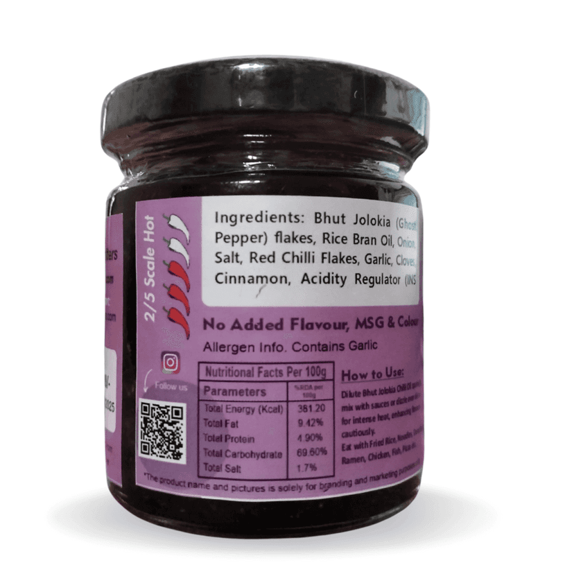 NE CRAFTERS Chilli Garlic with Bhut Jolokia | Hand-Made with Bhut Jolokia, Kashmiri Chillies, Garlic, Onion, Cinnamon and Spices | Best with Momos, Ramen, Noodles, Pasta - Mild Flavour (100 gms) view 2