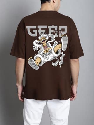 SCOTT FINCHER Men's One Piece Anime T-Shirt | Luffy Straw Hat Graphic Tee | Brown Cotton Short Sleeve Shirt : AA(ARN)BROWN_133