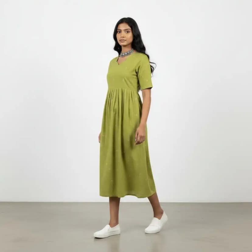 Parrot Green Mangalagiri South Cotton Kurti with Gold Buttas view 2