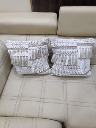 BulkySanta handtufted Cotton Cushion Covers for Sofa, 16 in x 16 in (2, Heavy Knotted (White Grey))