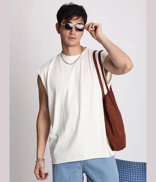 Bene Kleed Men 100% Cotton Oversized Fit Solid T-Shirt ( Beige )