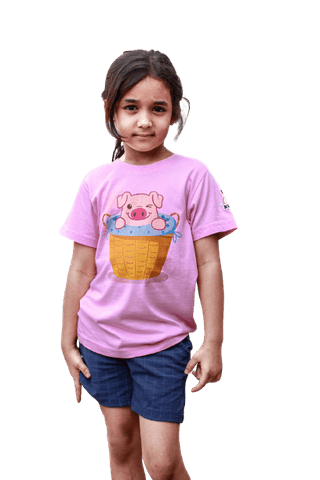 KUCHU Unisex Tshirt (6 Years- 7 Years) | Made of Super Combed Cotton-Modal Natural Fiber Better Than 100% Cotton| Soft & Breathable Fabric| Unique Digitally Printed Design |Vibrant Colour| Naughty Pig in a Tub