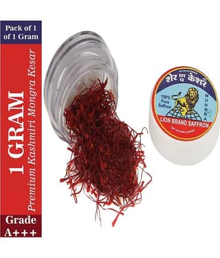 Lion Brand Grade A+++ Premium Kashmiri Mongra Kesar/Saffron Keshar for Pregnant Women, Biryani and Sweets 1 gm