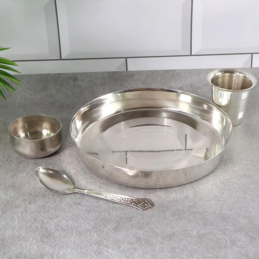 Stainless Steel Pooja Thali Set – Complete 4-Piece Dining Set view 2